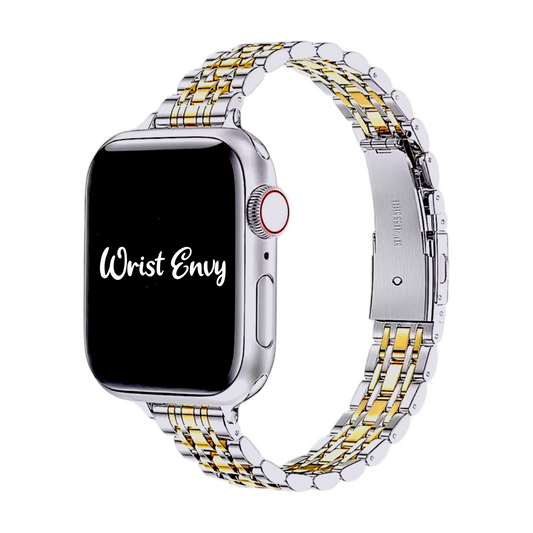 Slim Stainless Steel Apple Watch Strap Silver Gold