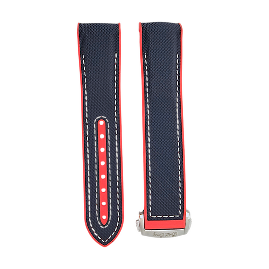 Elite Hybrid FKM Sailcloth Curved End Watch Strap 20mm 22mm Blue Red