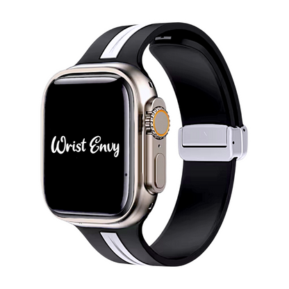 Rubber Watch Strap For Apple Watch Black White Stripe