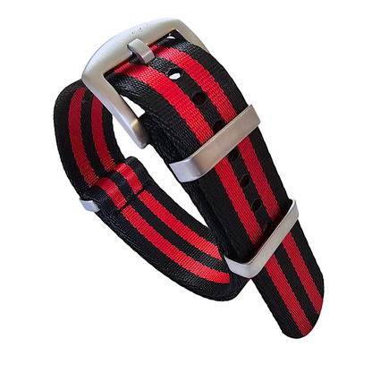 High Quality 1.8mm Thick NATO Watch Strap Band 18mm 20mm 22mm Black Red Stripes