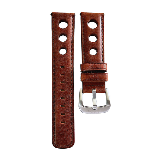 Horween Leather Rally Hole Punched Watch Strap Dark Walnut Brown 18mm, 20mm, 21mm, 22mm