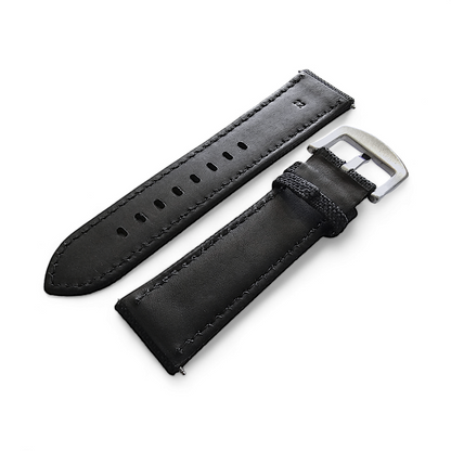 Canvas Watch Strap in Black with Black Stitching 18mm 20mm 22mm 24mm