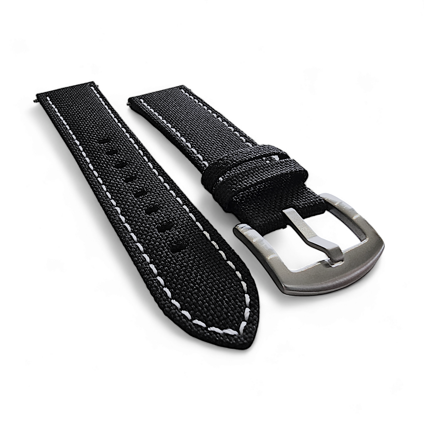 Canvas Watch Strap in Black with White Stitching 18mm 20mm 22mm 24mm