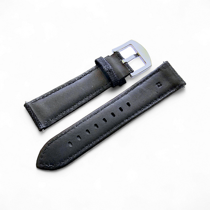 Canvas Watch Strap in Black with Blue Stitching 18mm 20mm 22mm 24mm