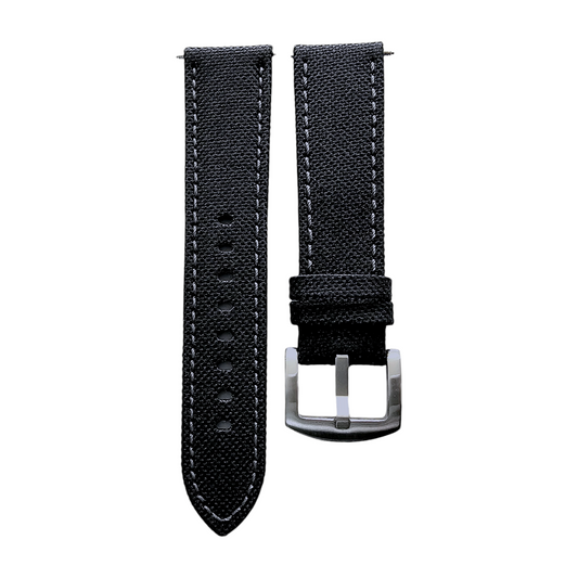Canvas Watch Strap in Black with Grey Stitching 18mm 20mm 22mm 24mm
