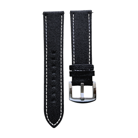 Canvas Watch Strap in Black with White Stitching 18mm 20mm 22mm 24mm