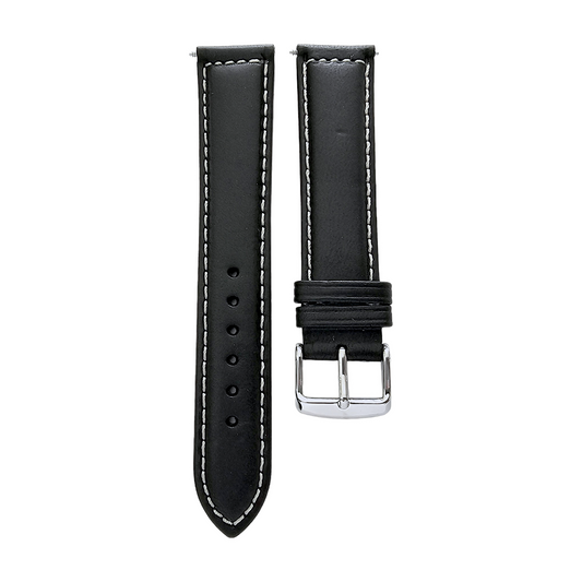 Italian Leather Classic Padded Watch Strap Band 18mm 20mm 22mm Black