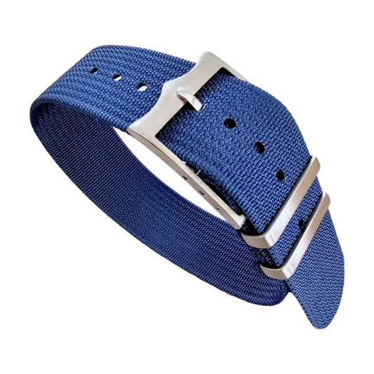 Ribbed NATO Tudor Style Buckle Premium Nylon Watch Strap Band 20mm 22mm Blue