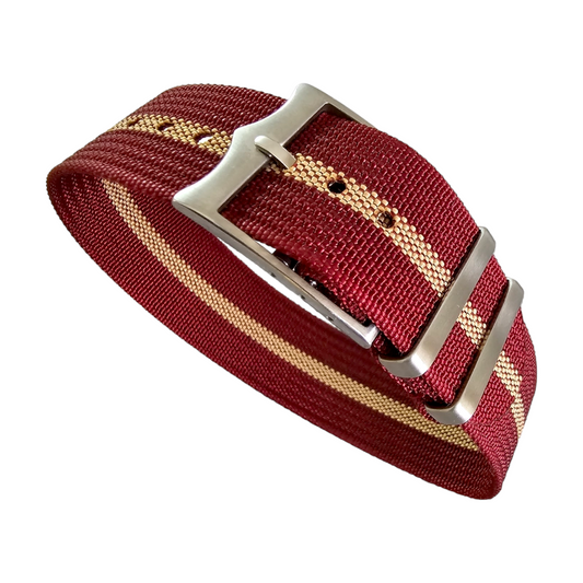 Ribbed NATO Tudor Style Buckle Premium Nylon Watch Strap Band 20mm 22mm Burgundy Red Khaki Beige Stripe