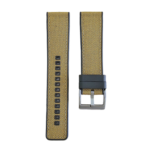 Hybrid Sailcloth Canvas & FKM Rubber Watch Strap 20mm 22mm 24mm Khaki Sand Beige