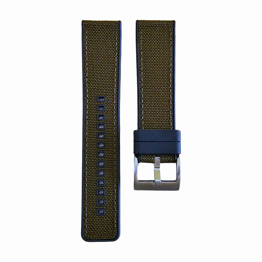Hybrid Sailcloth Canvas & FKM Rubber Watch Strap 20mm 22mm 24mm Army Green