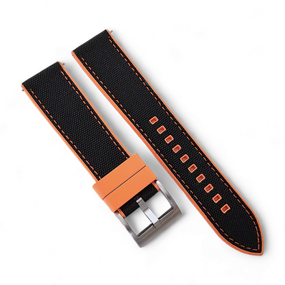 Hybrid Sailcloth Canvas & FKM Rubber Watch Strap 20mm 22mm Orange & Black