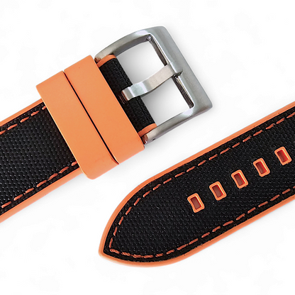 Hybrid Sailcloth Canvas & FKM Rubber Watch Strap 20mm 22mm Orange & Black