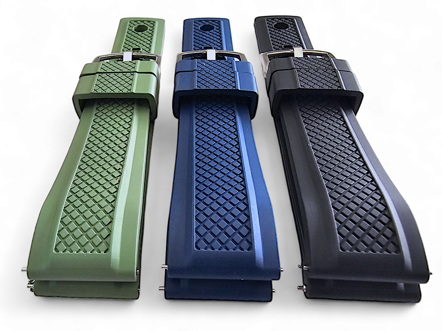 FKM Rubber Crosshatch Tyre Track Divers Watch Strap Band 20mm 22mm Green