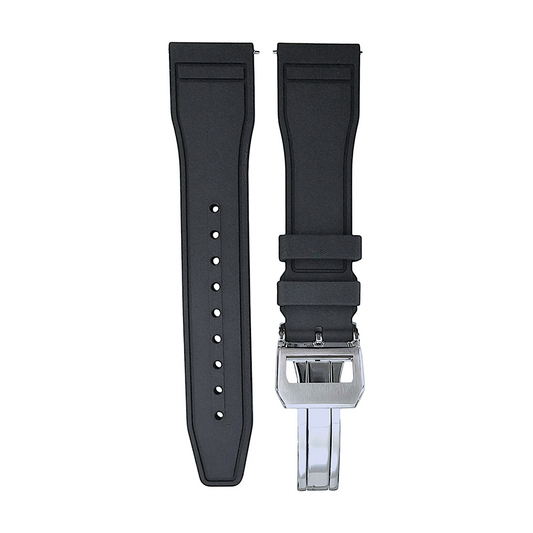 Natural Rubber Pilot Flieger Style Deployment Clasp High Quality Watch Strap Band 20mm 22mm Black