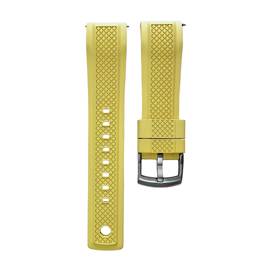 FKM Rubber Crosshatch Tyre Track Divers Watch Strap Band 20mm 22mm Yellow