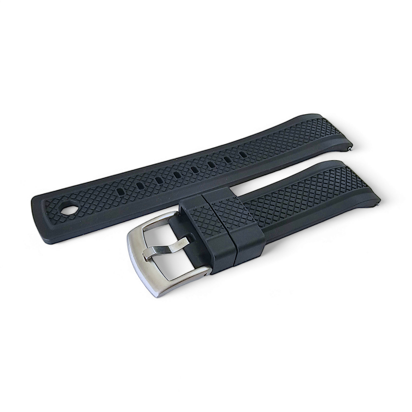 FKM Rubber Crosshatch Tyre Track Divers Watch Strap Band 20mm 22mm Black