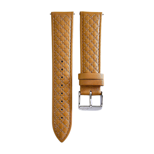 Fine Italian Leather Diamond Stitch Watch Strap Band 18mm 20mm 22mm Honey Tan