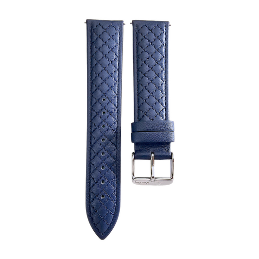 Fine Italian Leather Diamond Stitch Watch Strap Band 18mm 20mm 22mm Navy Blue
