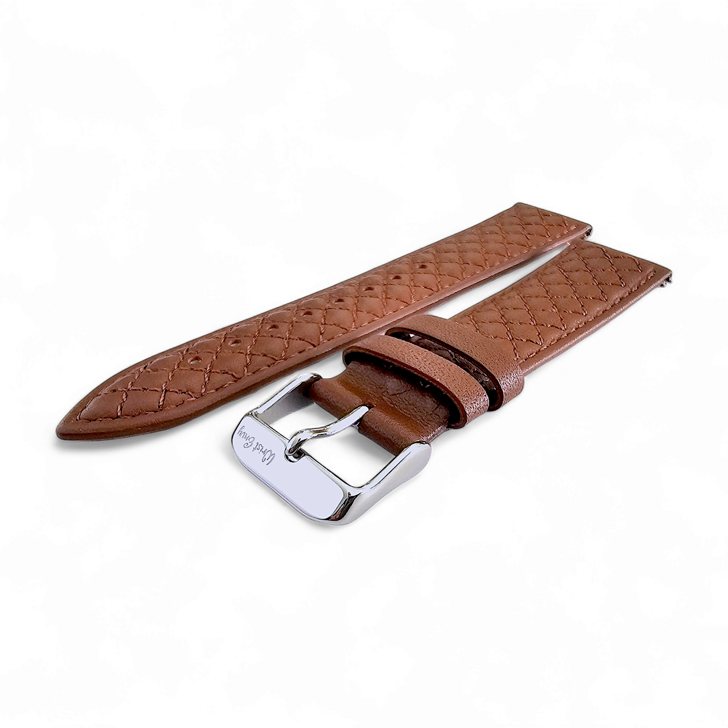 Fine Italian Leather Diamond Stitch Watch Strap Band 18mm 20mm 22mm Brown