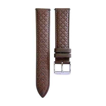 Fine Italian Leather Diamond Stitch Watch Strap Band 18mm 20mm 22mm Dark Brown