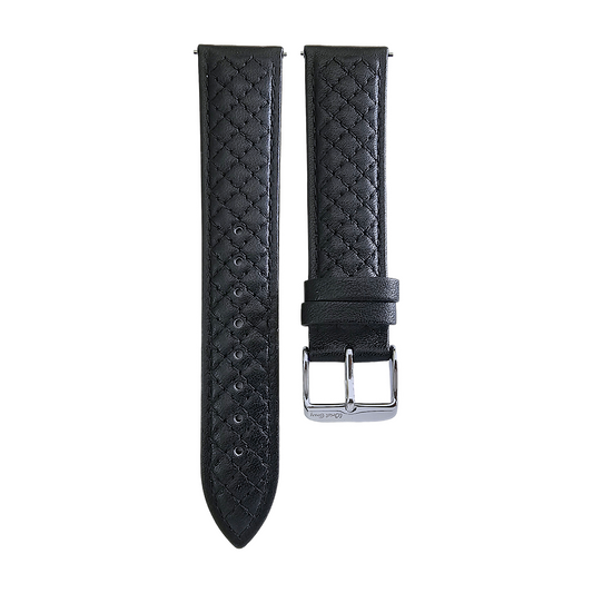 Fine Italian Leather Diamond Stitch Watch Strap Band 18mm 20mm 22mm Black