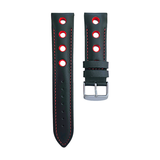 Hole Punched Premium Leather Watch Strap Band 18mm 20mm 22mm 24mm Black Red
