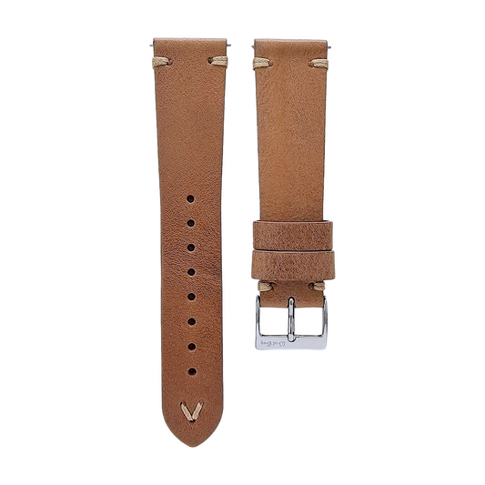 Italian Leather Handmade Watch Strap Vintage Classic Light Brown 20mm 22mm