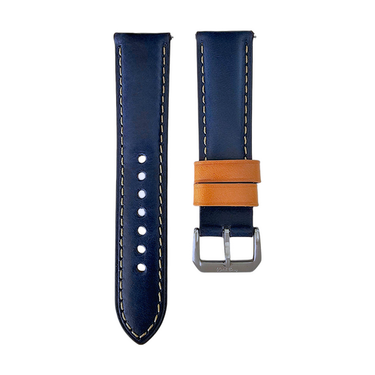 Handmade Leather Watch Strap Band Top Grain Padded 20mm 22mm Navy Blue