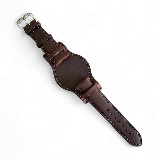 Leather Bund Watch Strap Handmade Military 20mm 22mm Chocolate Brown