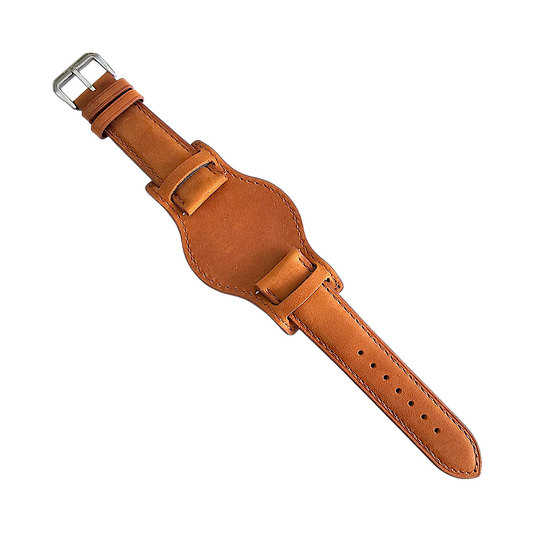 Leather Bund Watch Strap Handmade Military 20mm 22mm Light Brown