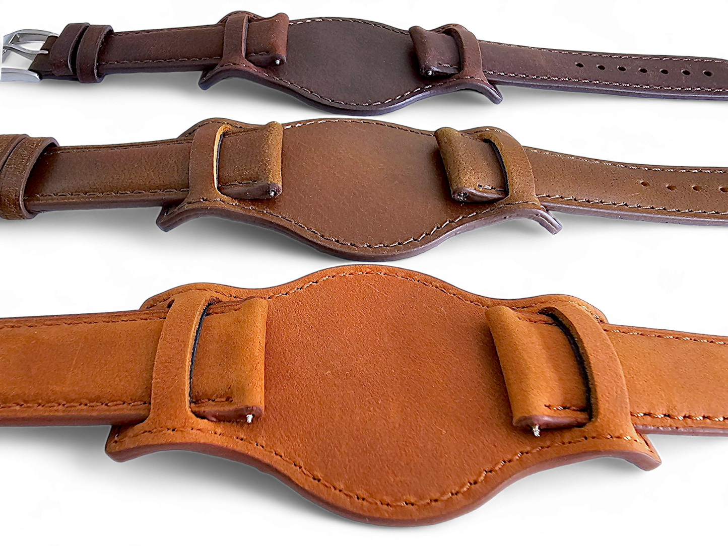 Leather Bund Watch Strap Handmade Military 20mm 22mm Mid Brown