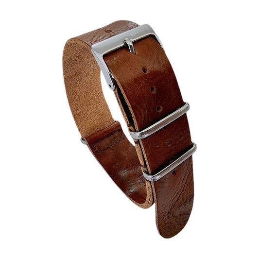 Italian Leather NATO Watch Strap 18mm 20mm 22mm Mid Brown