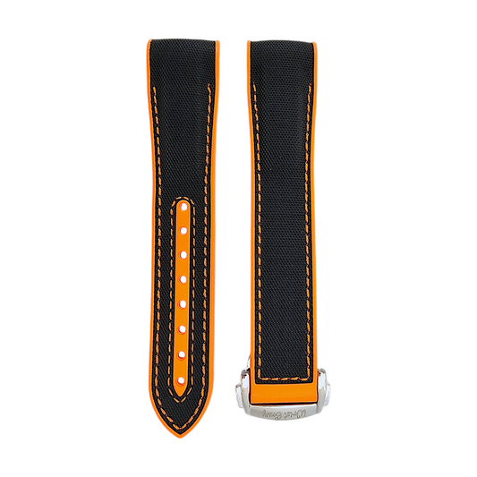 Elite Hybrid FKM Sailcloth Curved End Watch Strap 20mm 21mm 22mm Black Orange