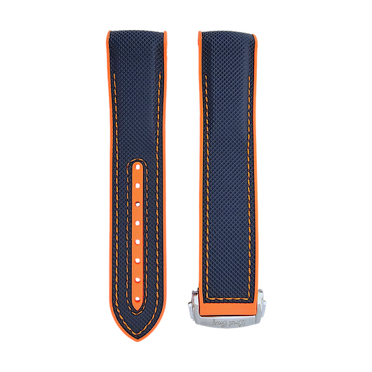 Elite Hybrid FKM Sailcloth Curved End Watch Strap 20mm 21mm 22mm Blue Orange