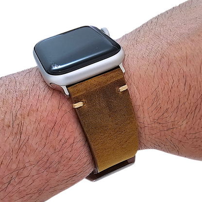 Top Grain Thick Leather Watch Strap For Apple Iwatch Dark Brown