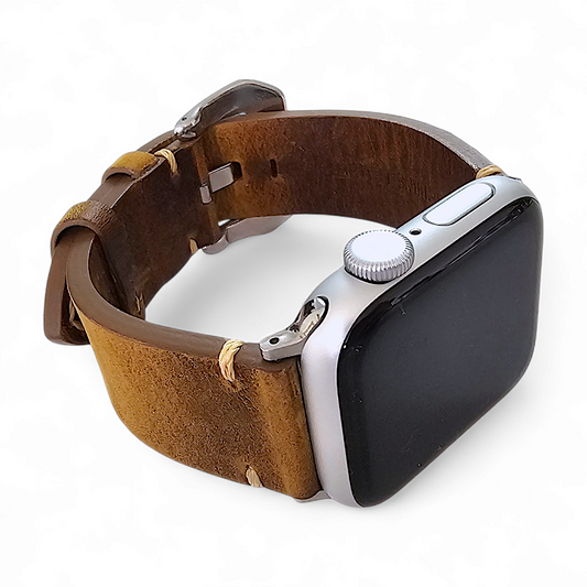 Top Grain Thick Leather Watch Strap For Apple Iwatch Dark Brown