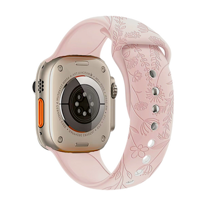 Floral Patterned Silicone Watch Strap For Apple Watch Pink