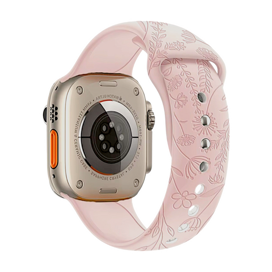 Floral Patterned Silicone Watch Strap For Apple Watch Pink