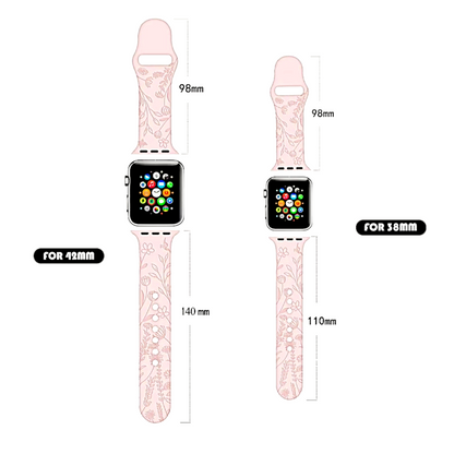 Floral Patterned Silicone Watch Strap For Apple Watch Pink