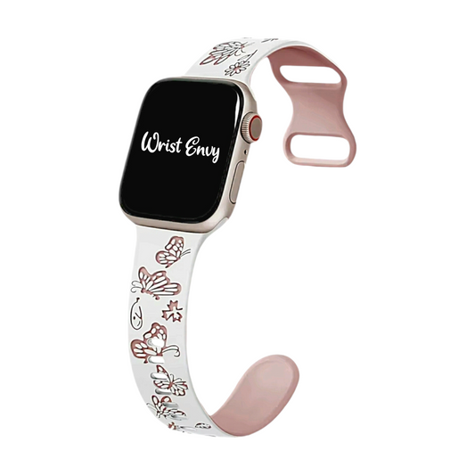 Butterfly Patterned Silicone Watch Strap For Apple Watch White