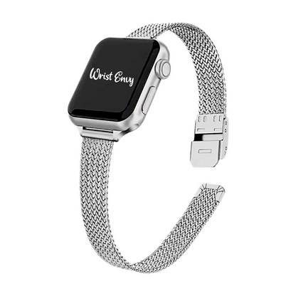 Slim Mesh Stainless Steel Apple Watch Strap Silver