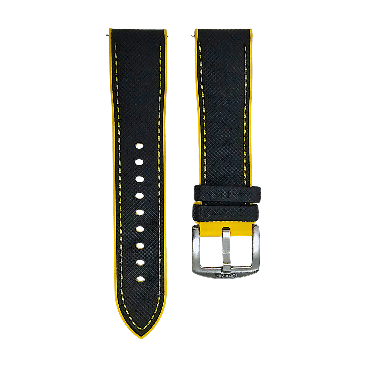 Sailcloth Watch Strap FKM Rubber Black Yellow 20mm 21mm 22mm