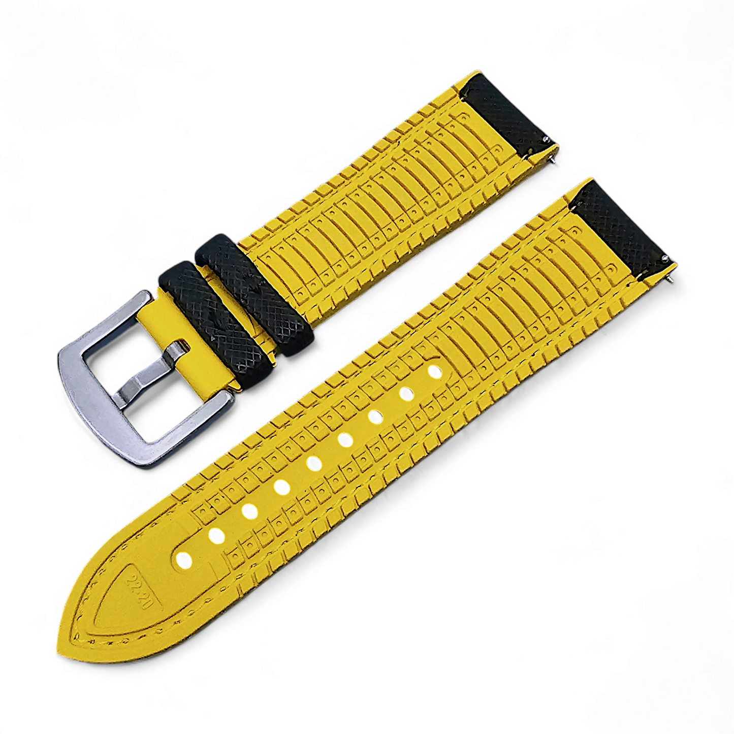 Sailcloth Watch Strap FKM Rubber Black Yellow 20mm 21mm 22mm