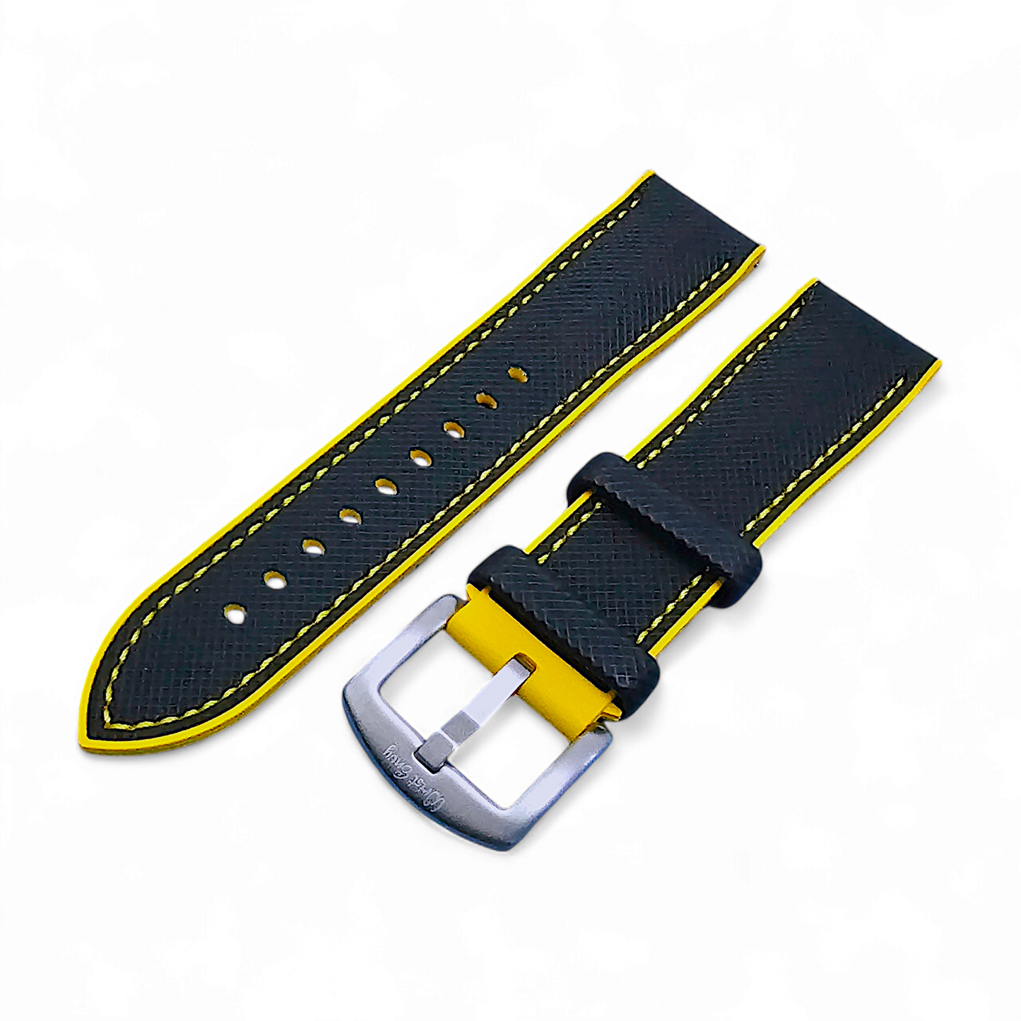 Sailcloth Watch Strap FKM Rubber Black Yellow 20mm 21mm 22mm