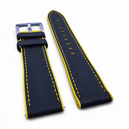 Sailcloth Watch Strap FKM Rubber Black Yellow 20mm 21mm 22mm