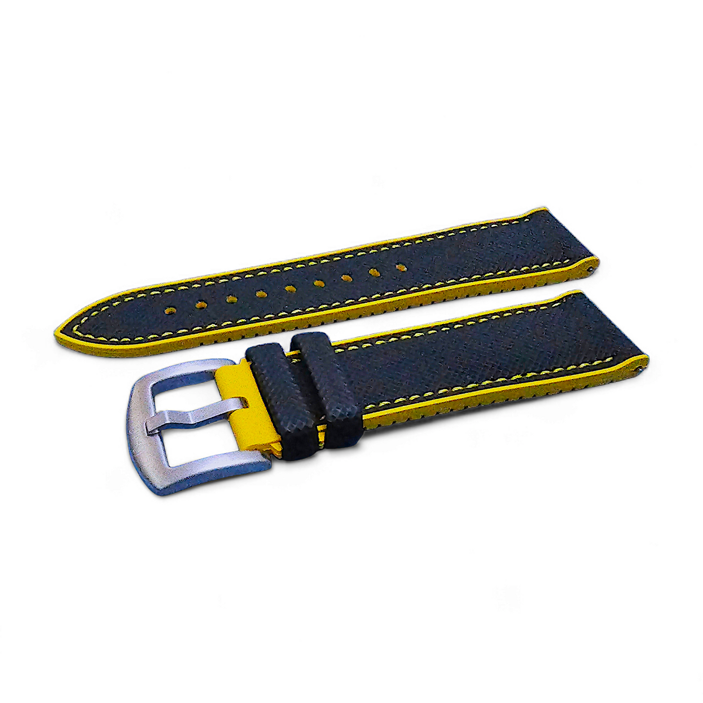 Sailcloth Watch Strap FKM Rubber Black Yellow 20mm 21mm 22mm