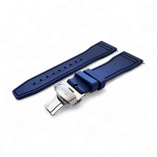 Natural Rubber Pilot Flieger Style Deployment Clasp Watch Strap Band 20mm 21mm 22mm Blue