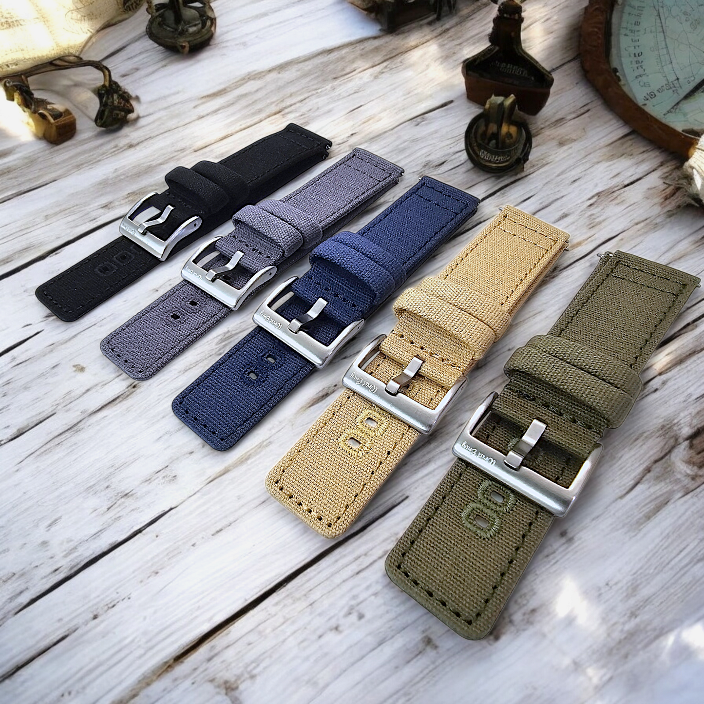 Premium Canvas Sailcloth Watch Strap Quick Release 20mm 22mm Army Green