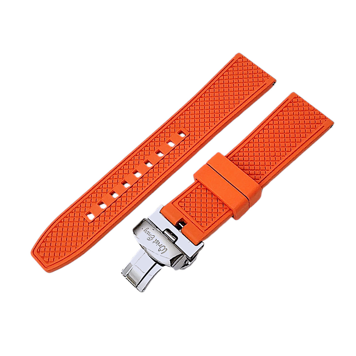 FKM Rubber Butterfly Deployment Watch Strap 20mm 22mm Orange